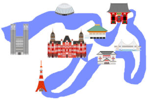 東京マラソン観光イラスト図